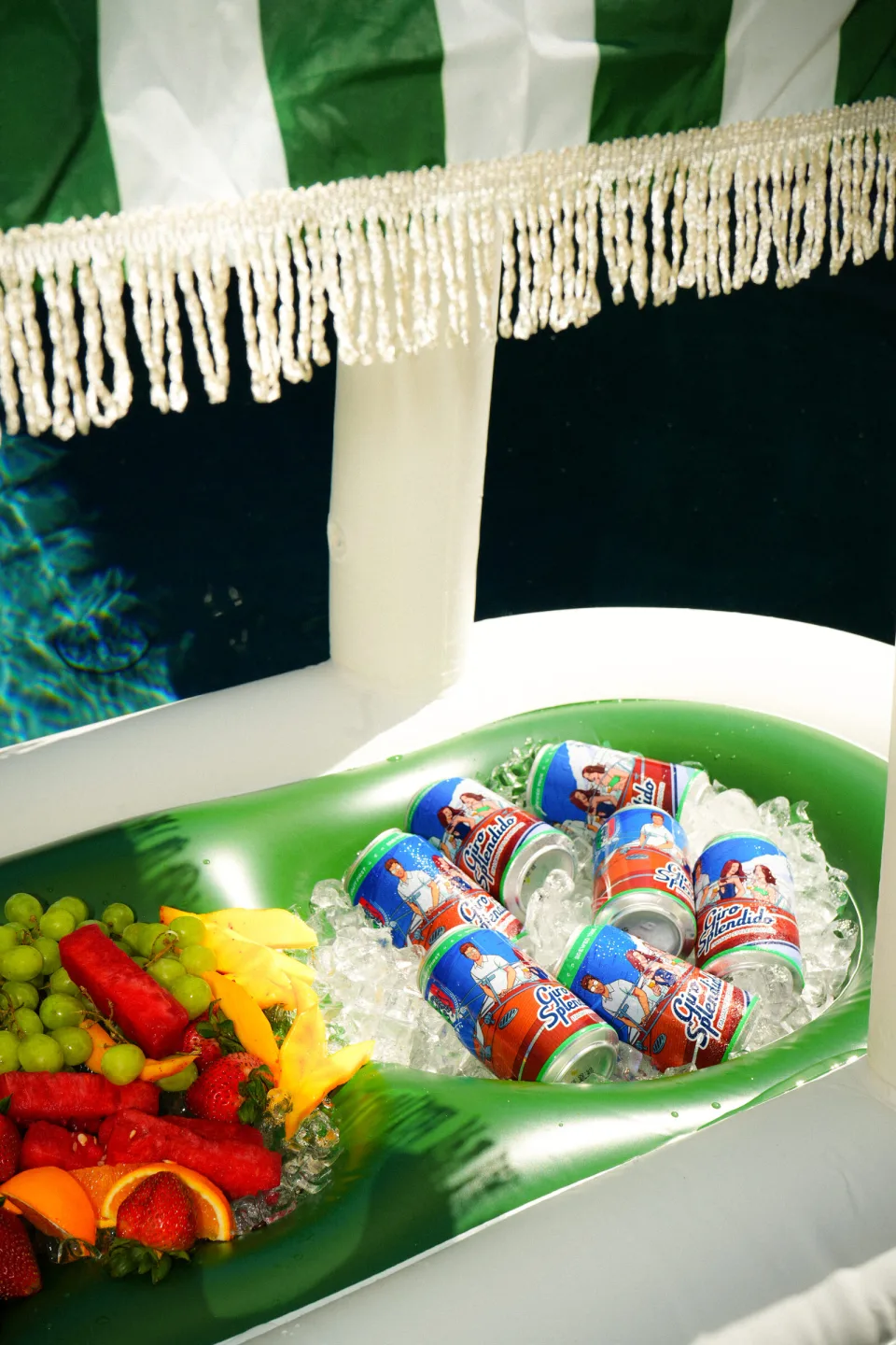 Cans bearing the mark chilled on ice